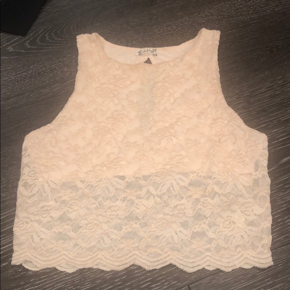 Free people light peach lace crop top